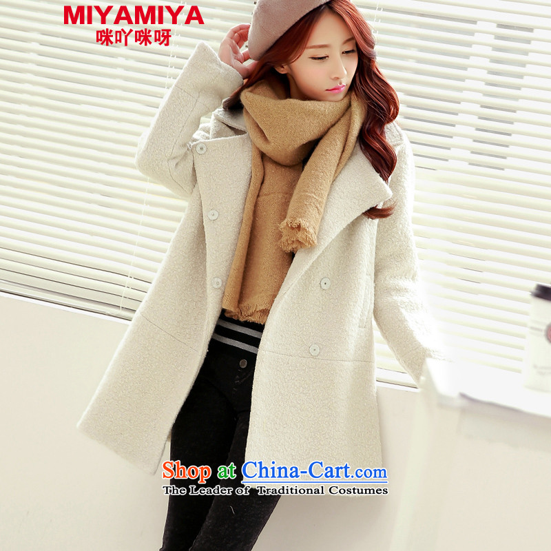 Miyamiya2015 autumn and winter in new long hair loose woman jacket? graphics thin single row detained? coats-coats the auricle of the thick white?XS