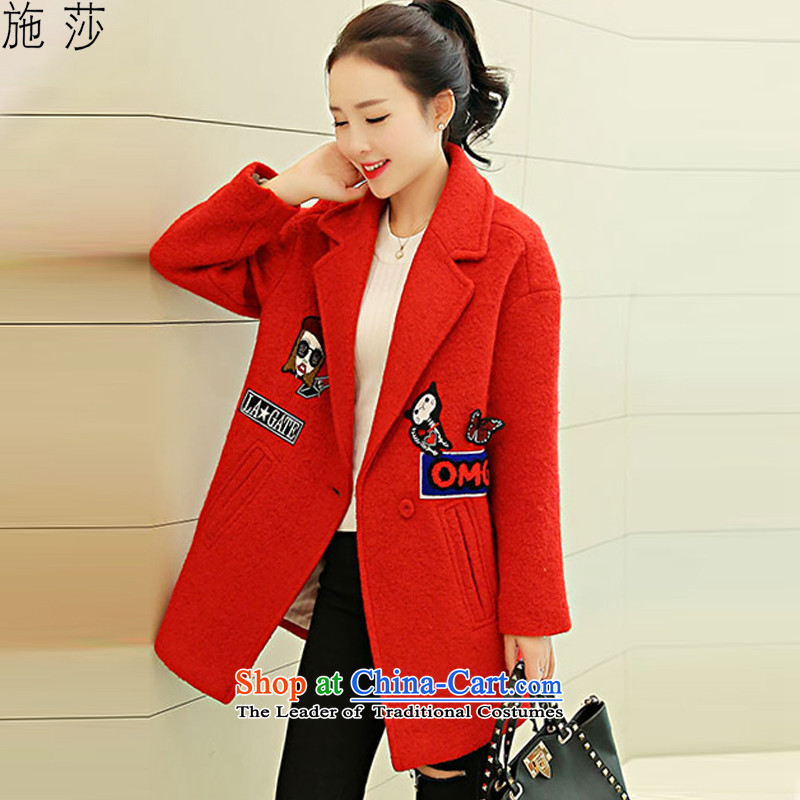 Shi Sha 2015 new product lines for autumn and winter coats women may be won in the thin long graphics stylish gross jacket coat female red? color L
