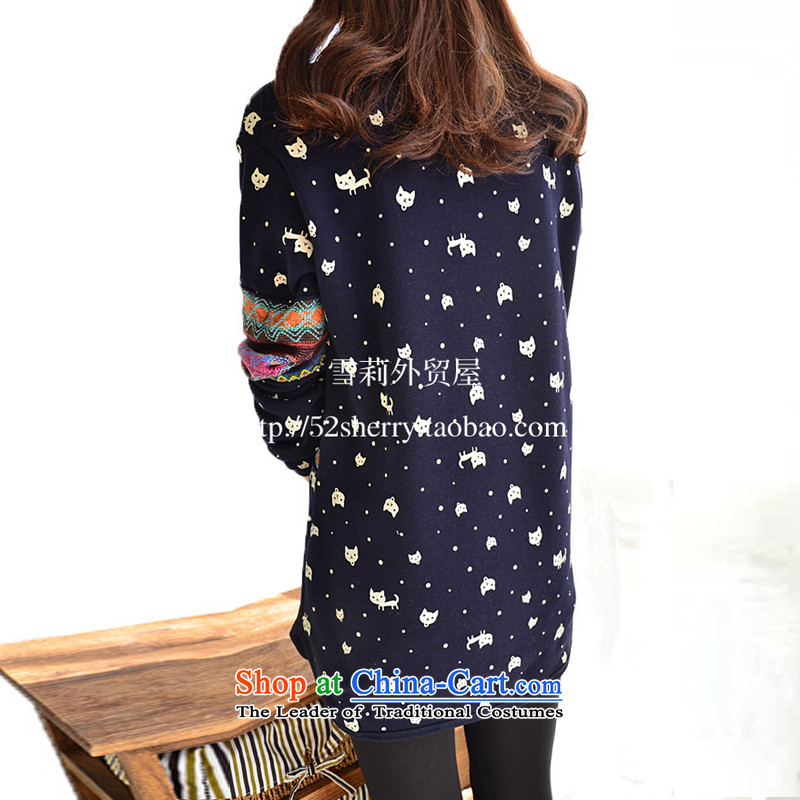 Charlene Choi Tysan 2015 autumn and winter new larger female Korean loose video thin plus lint-free T-shirt stylish girl thick stamp long-sleeve sweater, forming the Netherlands Navy XXL, Yeon Tysan shopping on the Internet has been pressed.
