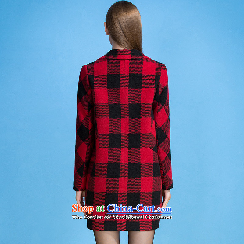 Ms Audrey Eu xivi Xin Stylish coat 2015 gross? of autumn and winter in Europe and the new long straight latticed suits Neck Jacket Y754017 Red Haig , L, Xin Wei , , , shopping on the Internet