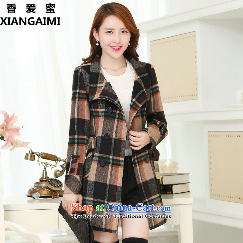 The Champs Elysees Honey Love2015 autumn and winter new Korean female jacket compartments gross?   in the large long double-a wool coat brownXXL