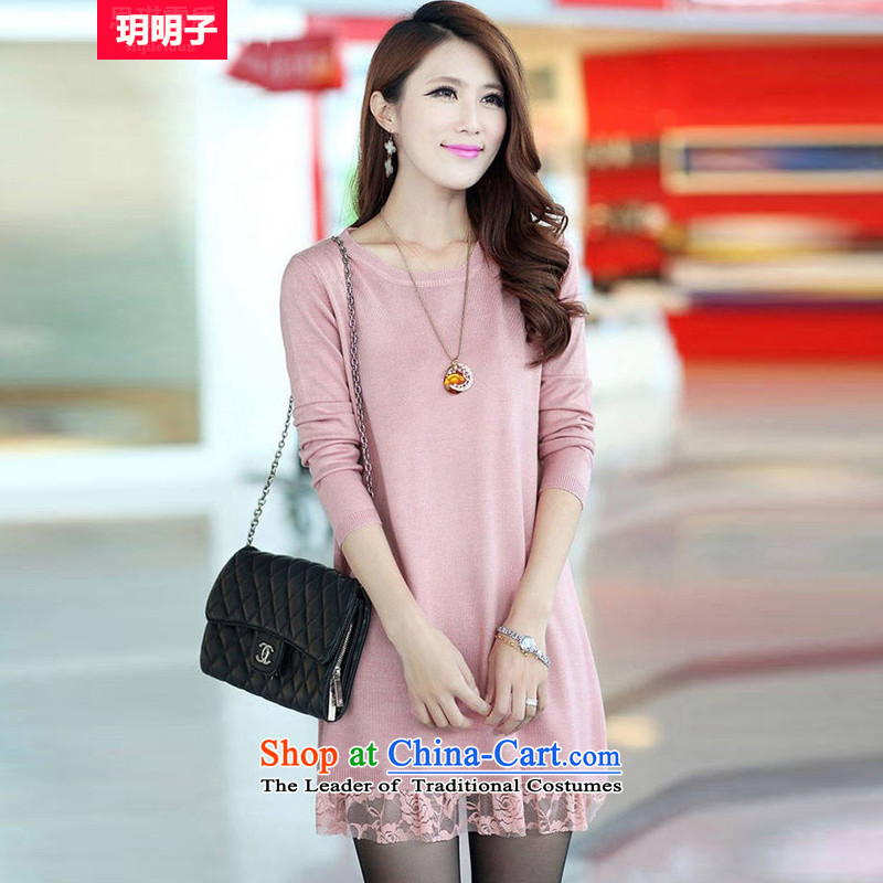 Yue Ming-autumn and winter, Korean version of large numbers of ladies thick MM sister stylish graphics thin long-sleeved dresses in long wool cardigan forming the hedging knitwear female 3333XXXL_150-168 pink around 922.747_