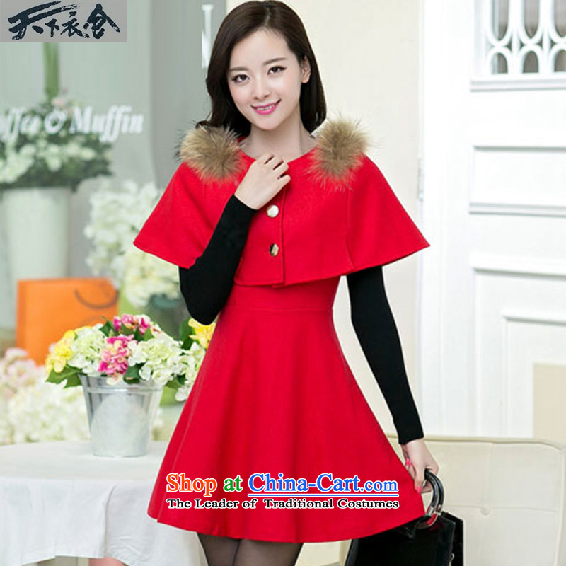 The World 2015 autumn and winter clothing stores new thick cloak Sau San long-sleeved bon bon skirt gross? Kit Coat two kits female red?L