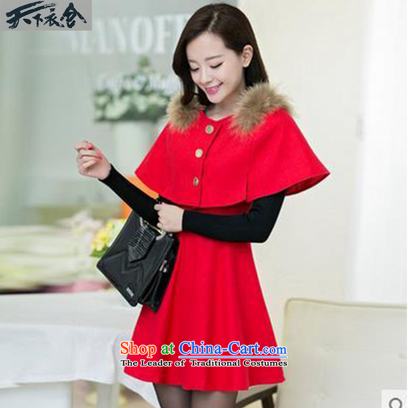 The World 2015 autumn and winter clothing stores new thick cloak Sau San long-sleeved bon bon skirt gross? Kit Coat two kits female red , L, World Yi compartment (tianxiayicang) , , , shopping on the Internet
