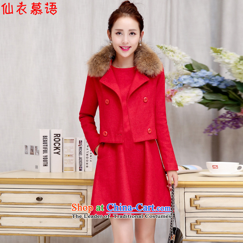The Arabic gross sin yi? 2015 autumn and winter coats female new two kits? female Korean jacket in Sau San long a wool coat female redXL