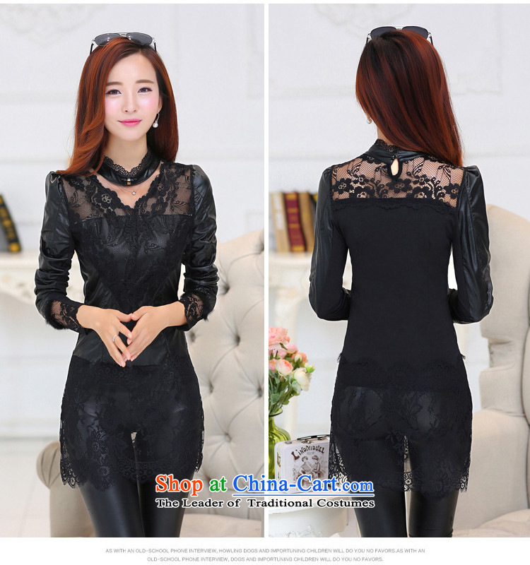 Sophie generation 2015 new autumn and winter, Korean version of PU lace stitching plus lint-free T-shirt shirt thick forming the largest women p355 Code V-neck (plus) XL pictures, lint-free price, brand platters! The elections are supplied in the national character of distribution, so action, buy now enjoy more preferential! As soon as possible.