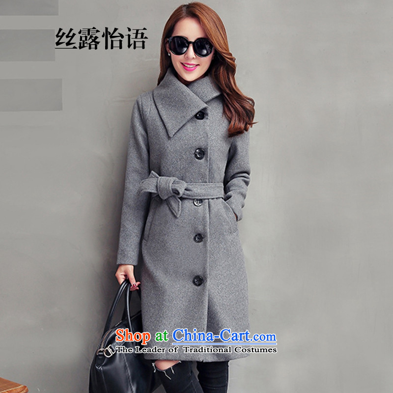 The population exposed in the autumn and winter Ms. Selina Chow coats that long stylish solid color leisure Sau San Mao? So coat jacket coat female 15220 through Gray  Silk Terrace Selina Chow language M , , , shopping on the Internet