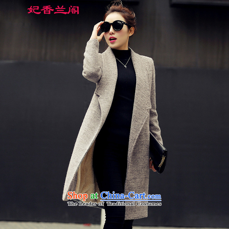Princess of hsiang-Lan Kok 2015 autumn and winter new Korean version in the Sau San long wool coat girl child?? COAT 1010 gray without lint-freeL