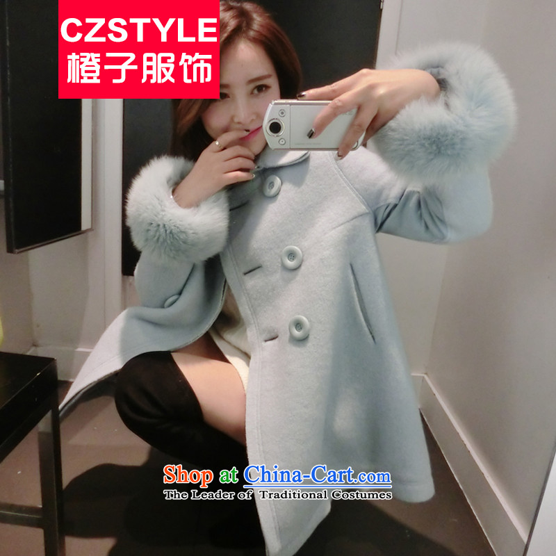The fox 2015 gross czstyle Fall/Winter Collections new Korean version of large in long thin hair? jacket graphics wool a wool coat A Version field female blue m,czstylebychez,,, shopping on the Internet