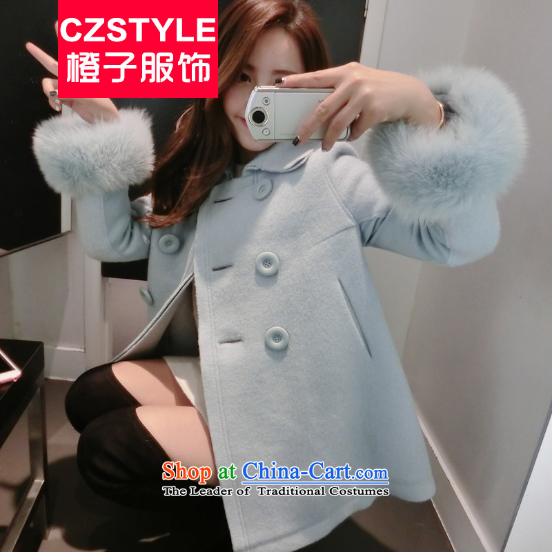 The fox 2015 gross czstyle Fall/Winter Collections new Korean version of large in long thin hair? jacket graphics wool a wool coat A Version field female blue m,czstylebychez,,, shopping on the Internet