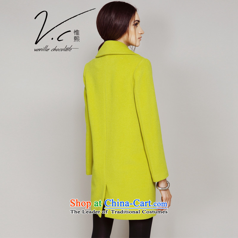 Europe and the original girls V.C boxed loose in long a wool coat 2015 autumn and winter new pure color woolen coats female lemon yellow? l,vanillachocolate,,, shopping on the Internet