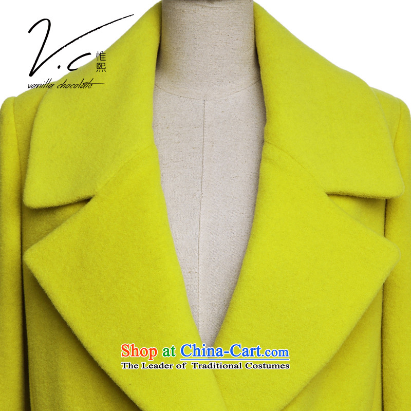 Europe and the original girls V.C boxed loose in long a wool coat 2015 autumn and winter new pure color woolen coats female lemon yellow? l,vanillachocolate,,, shopping on the Internet
