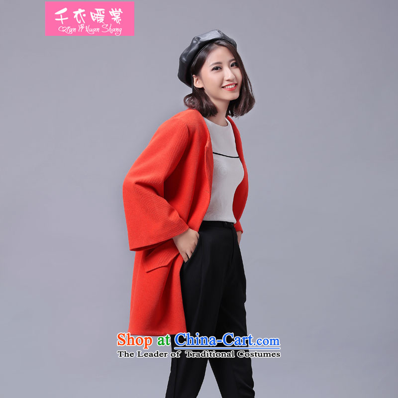 Chin Yi warm winter of 2015 Korea Advisory version round-neck collar small incense wind pure color coat? female minimalist wide sleeves gross? graphics thin cardigan jacket orange M Chin Yi warm advisory has been pressed shopping on the Internet