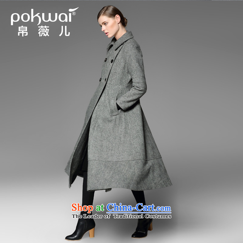 The Hon Audrey Eu Yuet-yung 2015 9POKWAI_ autumn and winter Europe and original design long coat buttoned Gray L