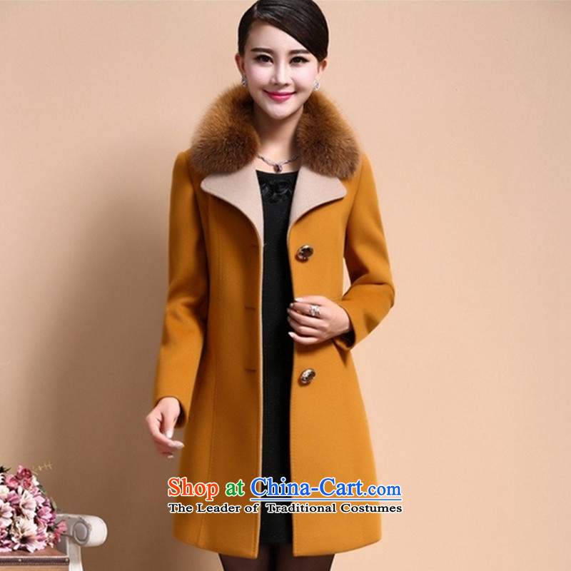 Thousands of Yi  2015 autumn and winter new Women's jacket and long)? Emulation Fox Maomao z62320 coats Yellow XL,? Of Chin Yi shopping on the Internet has been pressed.