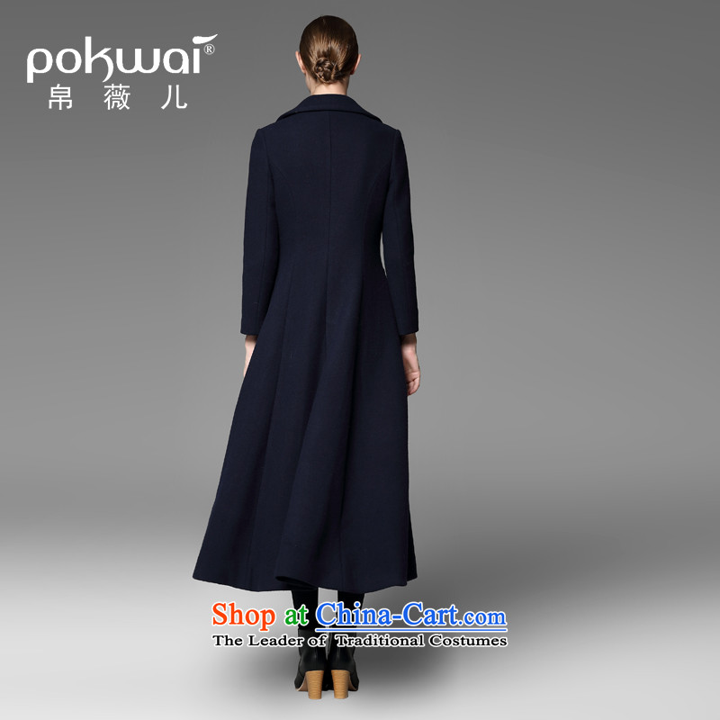 The Hon Audrey Eu Yuet-yung 2015 9POKWAI/ winter clothing new pure color lapel long double-gross blue overcoat , L? 8Ms Audrey EU-POKWAI) , , , shopping on the Internet