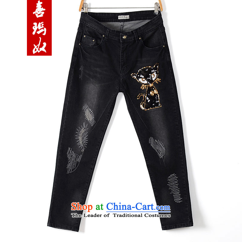 Hei princess fall 2015 slavery new larger female Korean female pants pencil Castor Sau San On-chip M80099 jeans black 42