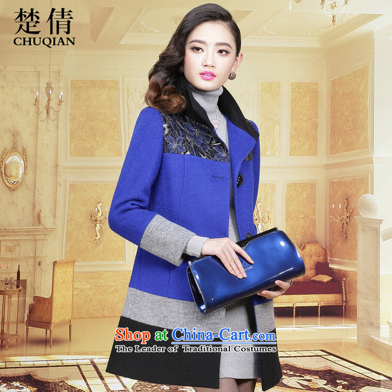 Chu Chien winter clothing temperament western elegance. long_? coats blueXL