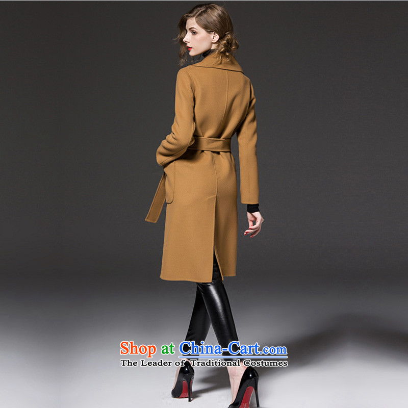 The Nordic wind cashmere overcoat girl of autumn and winter 2015 new products for women in Europe and the solid color long lapel pockets bow tie strap gross and female color jacket? xl,nordic winds,,, shopping on the Internet