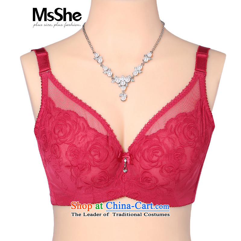 Msshe xl women 2015 new thin lace steel rings quad-rank-wide Underwear bra 1019390E wine red
