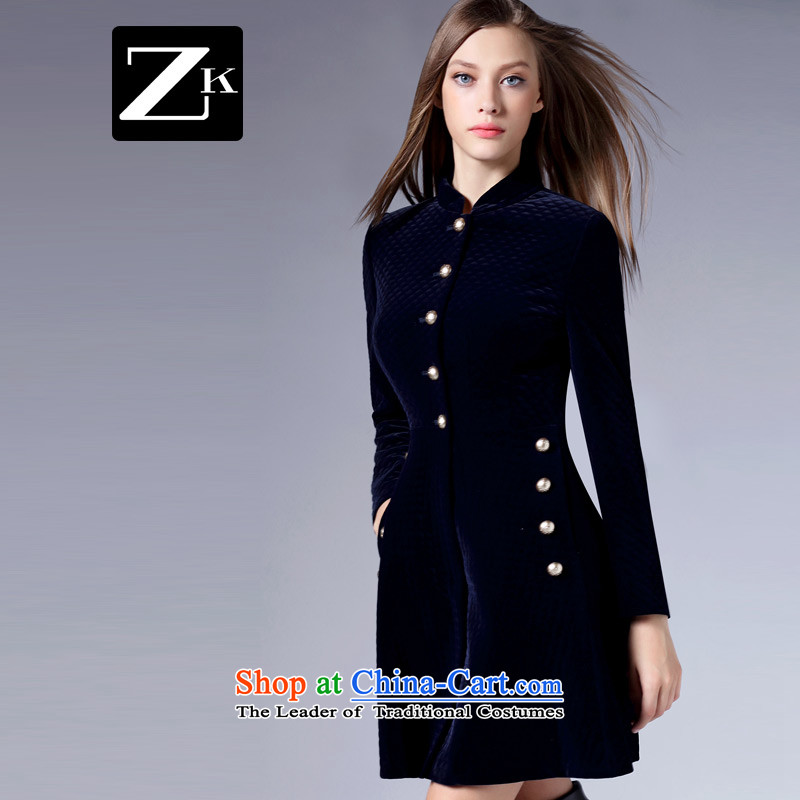 Zk Western women 2015 Autumn New) Solid Color minimalist jacket in gross? Long Sau San video thin a wool coat blue M,zk,,, shopping on the Internet