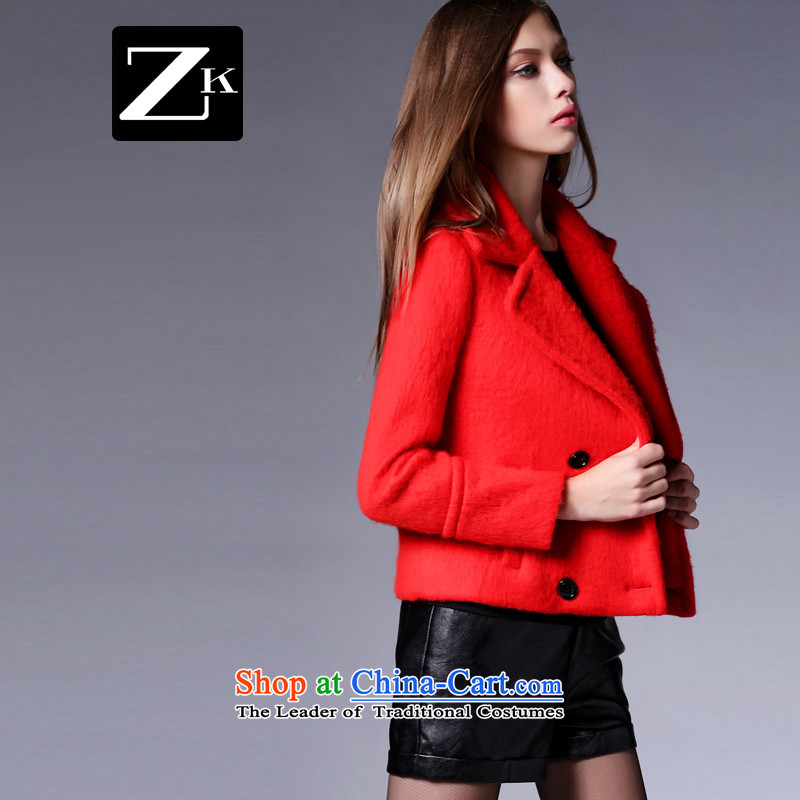 Zk Western women2015 Autumn New_ short of the amount? Jacket Sau San double-a wool coat solid color cardigan red-orangeS