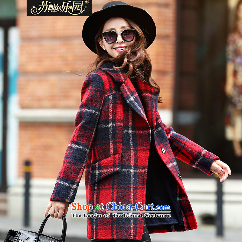 The Paradise 2015 winter new Korean red checkered retro Sau San long-sleeved jacket is winter gross red, S