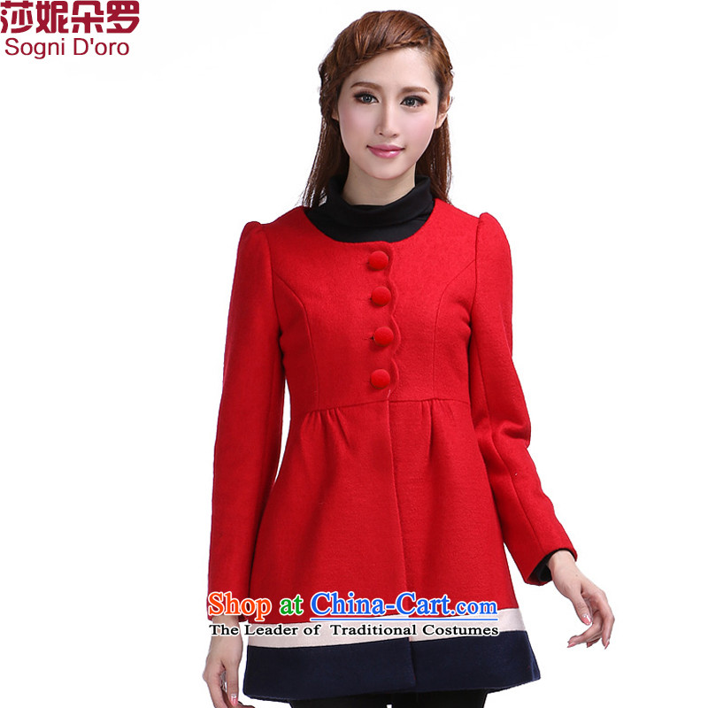 Shani flower, 2015 large female winter jackets thick mm to intensify the loose in the medium to long term, video thin a wool coat _6,386 female red?6XL