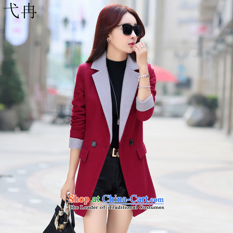 Cruise in the autumn and winter 2015 more new products in the lapel long long-sleeved jacket N394 a wool coat wine red M, enjoy more shopping on the Internet has been pressed.