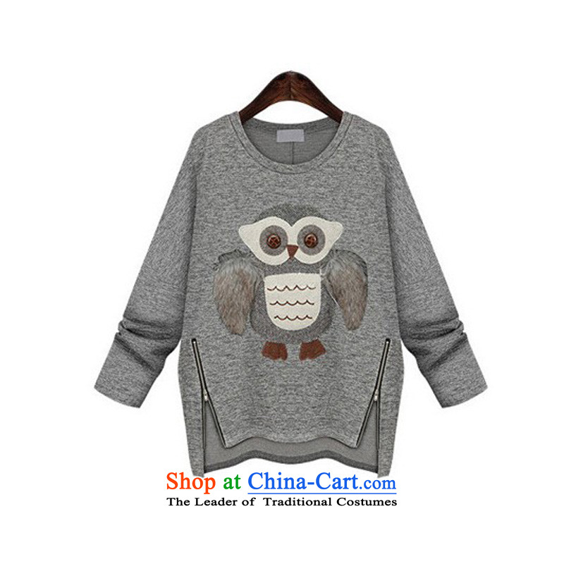 O Ya-ting to increase women's code 2015 autumn and winter thick mm new western graphics thin owl thick plus lint-free kit and sweater, forming the round-neck collar shirt + gray shirt female embroidery 3XL 145-165 recommends that you, O Jacob aoyating Tin