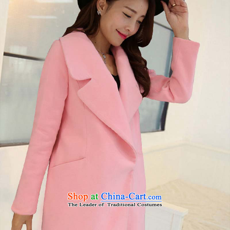 The state of the gross? 2015 autumn and winter coats female new Korean female jackets gross? In long loose thick wool coat female wild? pink. M plus cotton waffle fare is not) State beans (BANGDOU) , , , shopping on the Internet