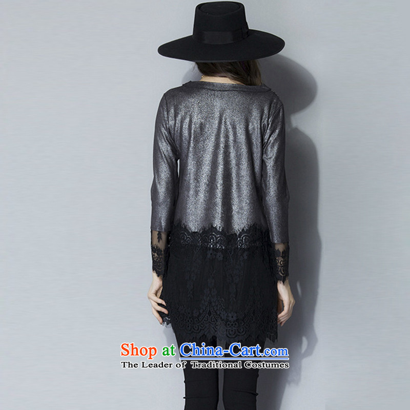 The new 2015 Elizabeth discipline western large high-end female thick sister autumn boxed long-sleeved T-shirt lace to intensify the thick coated shirt PQT382- mm black silver 3XL, discipline Windsor shopping on the Internet has been pressed.