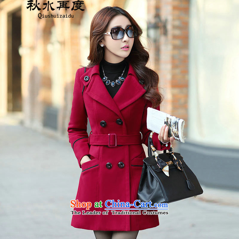 Once again we get gross jacket female Korean version of Korea long-sleeved Pullover Sau San tartan sub COAT 2015 Fall/Winter Collections new wine red , L/ Again , , , shopping on the Internet