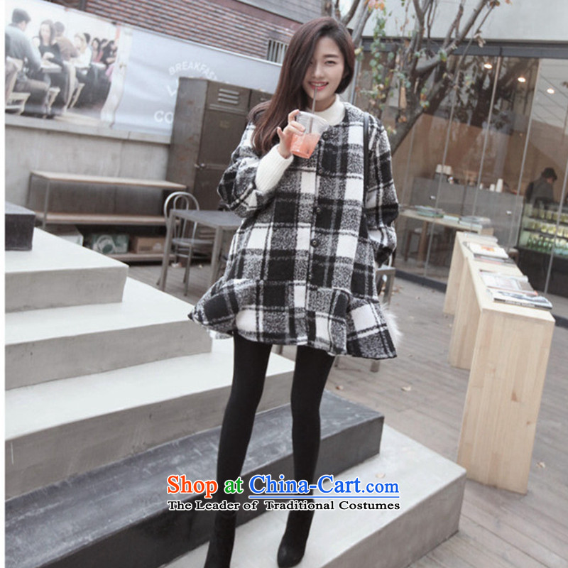 Mrsos autumn and winter 2015 Korean version of the new grid gross? petticoats billowy flounces butted long neck a wool coat female red L,mrsos,,, shopping on the Internet
