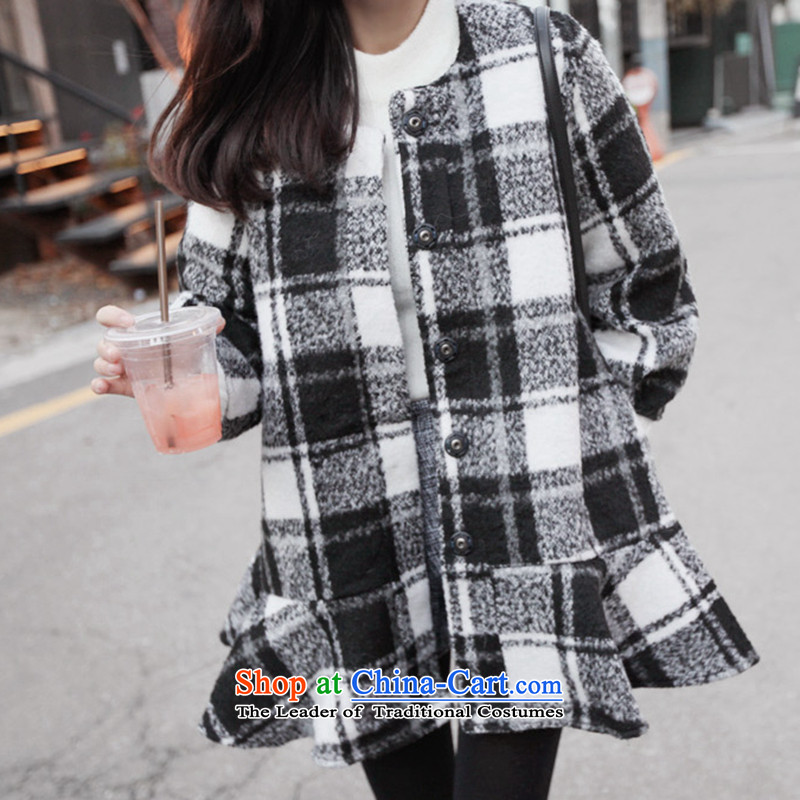 Mrsos autumn and winter 2015 Korean version of the new grid gross? petticoats billowy flounces butted long neck a wool coat female red L,mrsos,,, shopping on the Internet