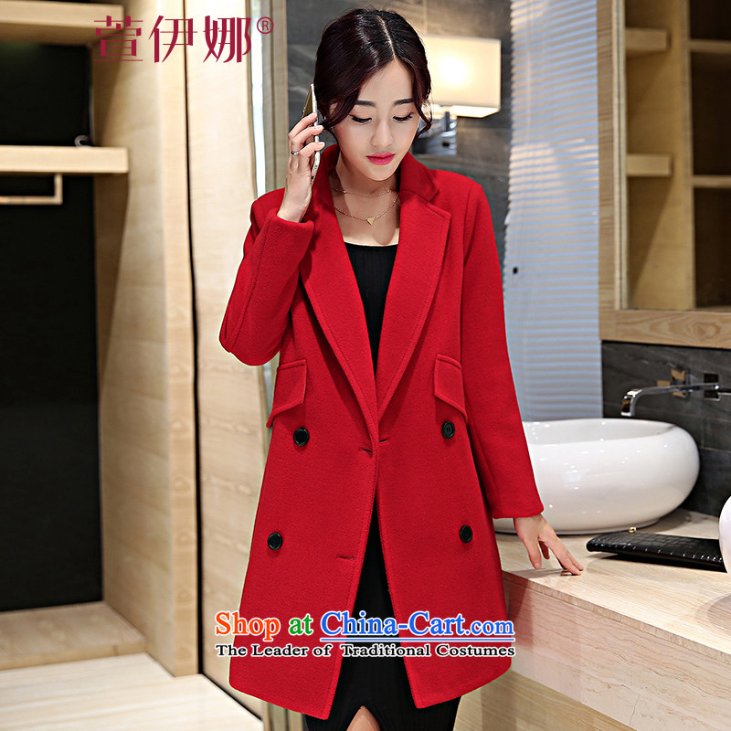 Xuan ina 2015 autumn and winter Ms. new Korean gross? jacket temperament, long-Sau San gross flows of coats CB15800? RED?M