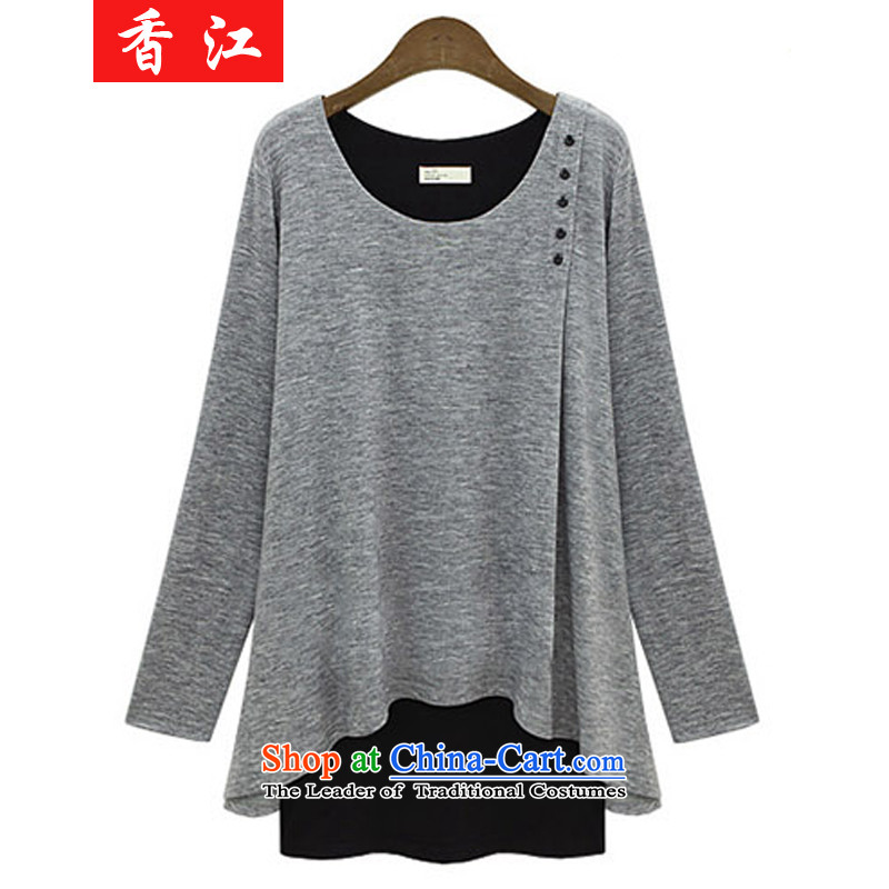 Xiang Jiang to increase women's code, forming the sister shirt 200 thick catty thick mm autumn graphics thin long-sleeved false two pieces of knitted shirt dresses 538 large dark blue 5XL, Xiangjiang , , , shopping on the Internet