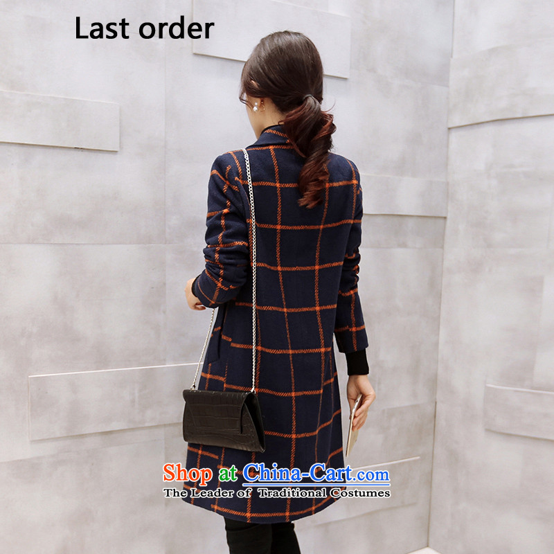 Last order Korean wild latticed coats of Sau San Mao jacket female dark blue? L,last order,,, shopping on the Internet