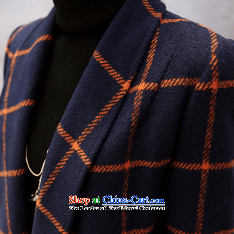 Last order Korean wild latticed coats of Sau San Mao jacket female dark blue? L,last order,,, shopping on the Internet