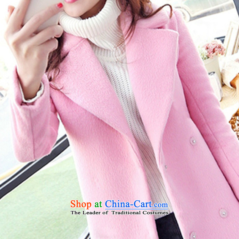 Ka Bessie? jacket women 2015 gross autumn and winter new Korean Version)? sub cocoon long-pink gross flows of pink coat? S Ka Bessie shopping on the Internet has been pressed.
