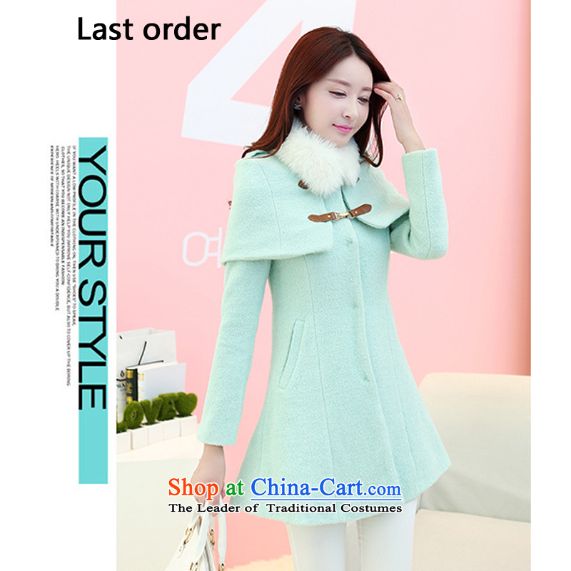 Last order new winter coats girl Won? Gross Gross collar cloak version in the long autumn and winter, warm wind jacket gross? lady shirt female mint green M,last order,,, shopping on the Internet