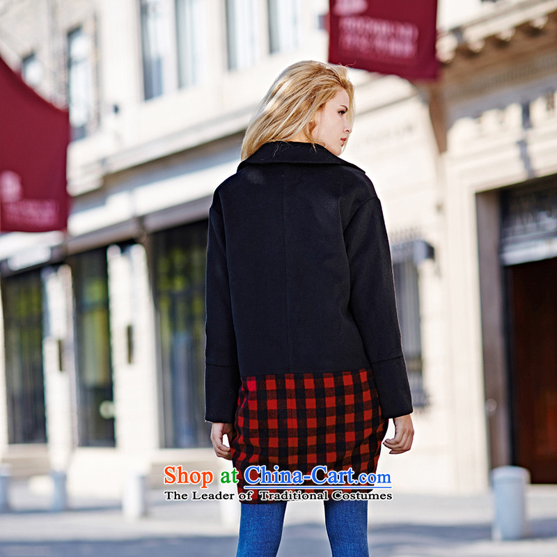 China of the 2015 autumn and winter coats are grid gross England wind loose stitching color plane collision length)? sub female black and red jacket , china igor barebone gude () , , , shopping on the Internet