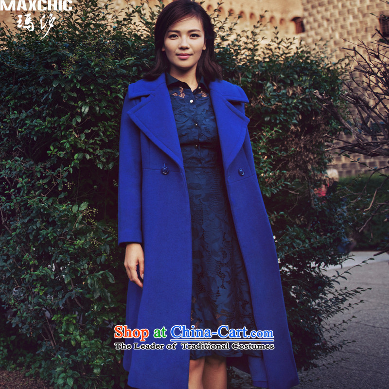 The elections of the same health maxchic stars Marguerite Hsichih 2015 autumn and winter elegant large roll collar long-sleeved Sau San long wool coat female 20972? Blue?M