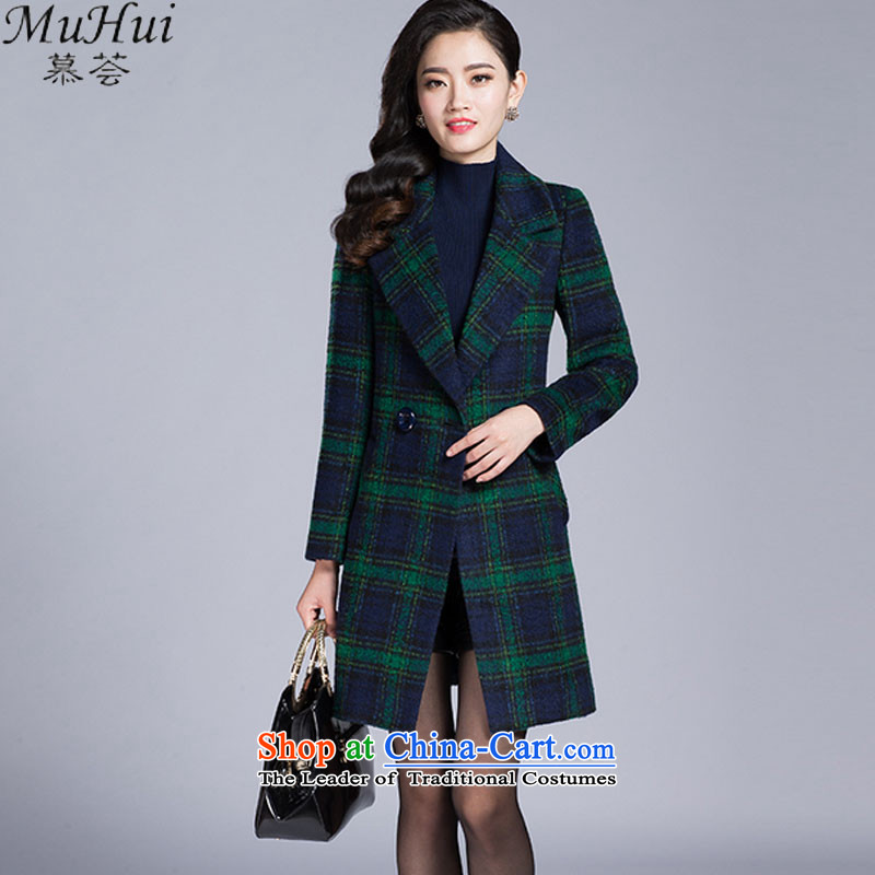 The aloe vera muhui_2015 _autumn and winter new larger gross? coats that long temperament grid long-sleeved jacket is elegant gross women 830 greenXXXL
