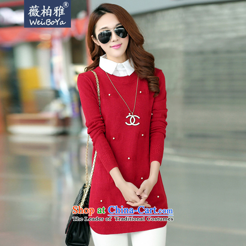 Ms Audrey EU Bai Ya autumn and winter new women's shirt collar workers in Korean long leave two pieces of knitted shirt, forming the hedging long-sleeved sweater 838.6 red are code