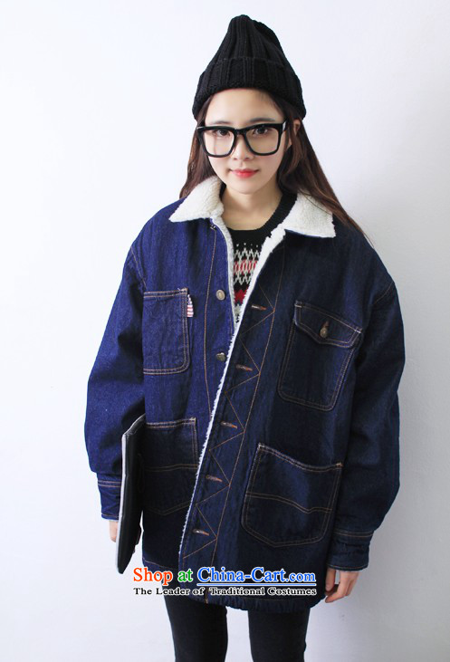 The Korean version of winter thickened *2015 plus lint-free Preppy Lamb Wool coat pocket loose cowboy jacket female blue XXL picture, prices, brand platters! The elections are supplied in the national character of distribution, so action, buy now enjoy more preferential! As soon as possible.