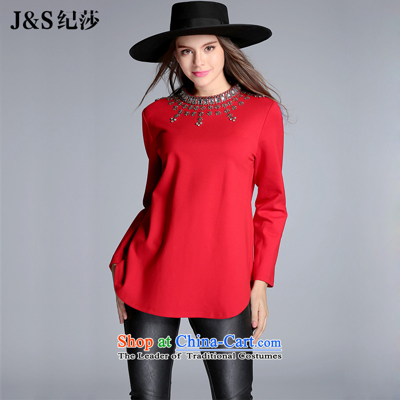 Elizabeth Europe 2015 Autumn discipline with new larger women's long-sleeved T-shirt heavy industry staples the Pearl River Delta to increase women's stylish graphics thin coat?PQ8081- Red?4XL