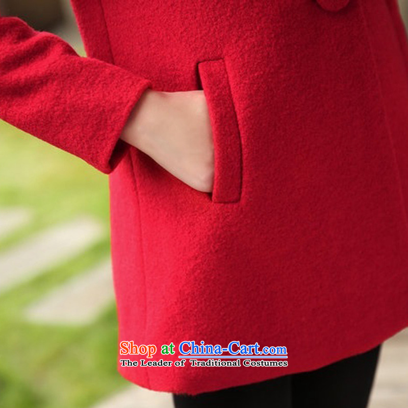 : All Applies : hi! Jane2015 autumn and winter new Korean trendy code women lapel a wool coat in the long hair? jacket female woolen coat female plus cotton red collar L,hi! gross addition Jane,,, shopping on the Internet