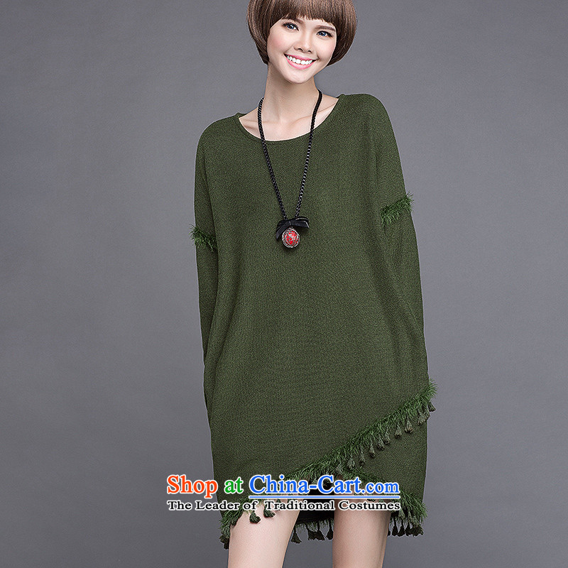 For M-to increase women's code 2015 Autumn new liberal mm thick, thin leisure wild graphics flow so long-sleeved sweater dresses S2048 2XL, Army Green collar-m , , , shopping on the Internet