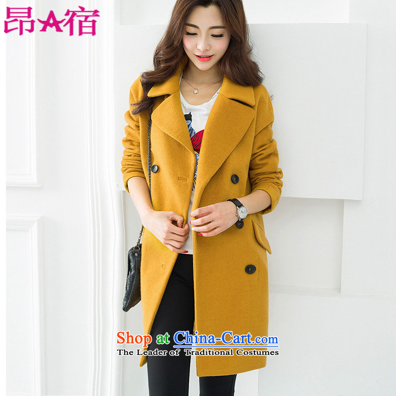 Daw Aung San Suu Kyi places by 2015 autumn and winter new gross jacket Korean fashion?  , long jacket, a wool coat female C1505859 YELLOW?L